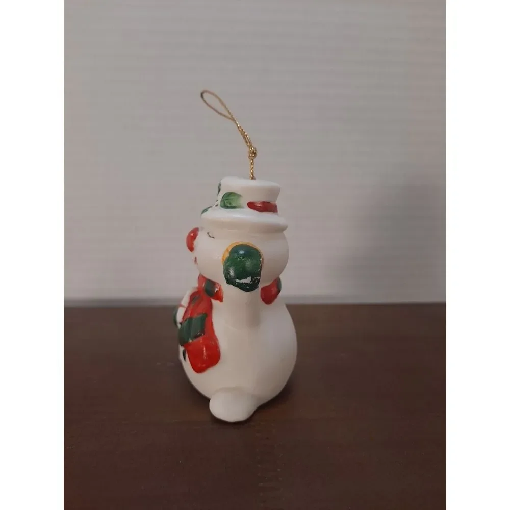 Vintage Snowman Christmas Tree Ornament Ceramic Bell Holiday Décor 3 Inches Tall